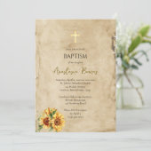 Invitation Rustic Parchment Sunflowers Orthodox Baptism (Debout devant)