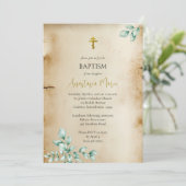 Invitation Rustic Parchment with Eucalyptus Orthodox Baptism (Debout devant)