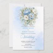 Invitation Rustic Pastel Blue White Peony Eucalyptus Gold Wed (Devant)