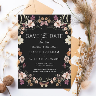 Invitation Rustic Pastel Fleur sauvage Boho Noir Enregistrer 