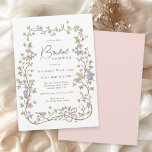 Invitation Rustic Pastel Fleur sauvage Fête des mariées botan<br><div class="desc">Une belle invitation à la douche nuptiale au charme féminin, ce design a un beau cadre fleur sauvage pastel en rose doux, lavande et jaune avec des oiseaux bleus accusant le design. Un joli arc rose est affiché au bas du cadre fleuri ajoutant une touche féminine. Cette invitation peut être...</div>