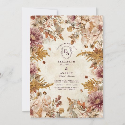 Invitation Rustic Pastel Mariage botanique (Devant)