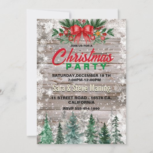 Invitation Rustic Pays arc rouge cravate Fête Noël (Devant)