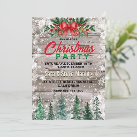 Invitation Rustic Pays arc rouge cravate Fête Noël (Debout devant)