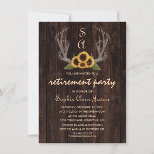 Invitation Rustic Pays Tournesol Antlers Parti de retraite