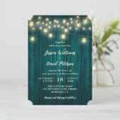 Invitation Rustic Pays Turquoise Bois Chaîne Lumière Mariage (Debout devant)