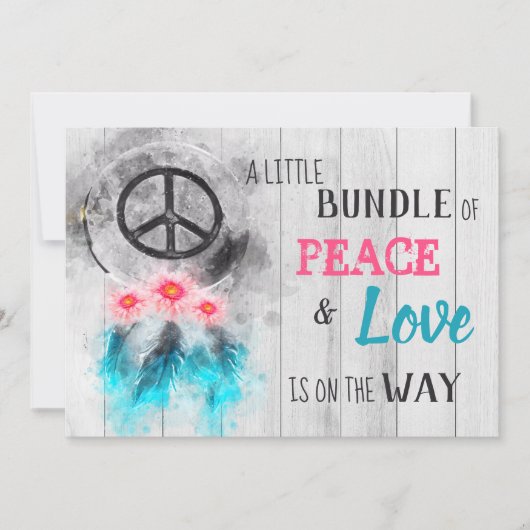 Invitation *~* Rustic Peace Love Hippy Baby shower neutre (Devant)