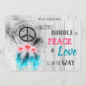Invitation *~* Rustic Peace Love Hippy Baby shower neutre (Devant / Derrière)