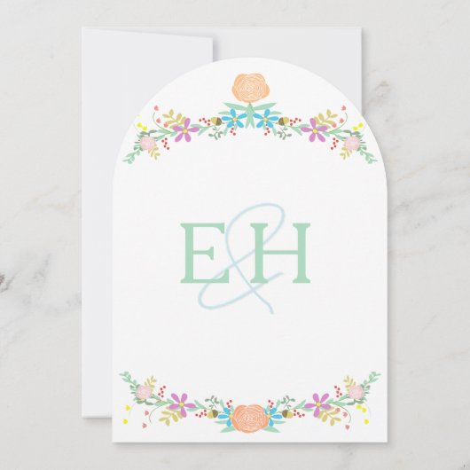 Invitation Rustic Peach Pink Mint  Die Cut Garland Wedding (Dos)