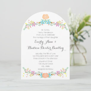 Invitation Rustic Peach Pink Mint  Die Cut Garland Wedding