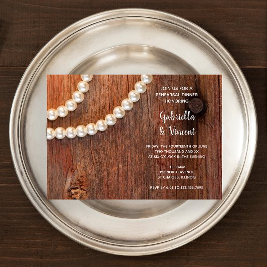 Invitation Rustic Pearl Country Grange Mariage Dîner de répét