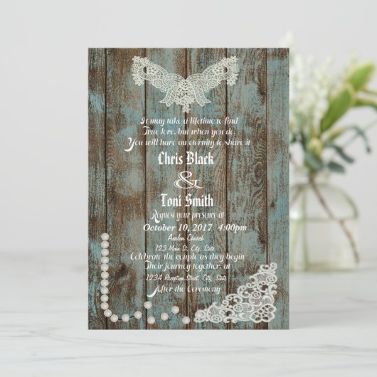 Invitation Rustic Pearls & Lace Wedding Inviter (Debout devant)