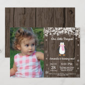 Invitation Rustic Penguin Winter Girl Photo Anniversaire (Devant / Derrière)