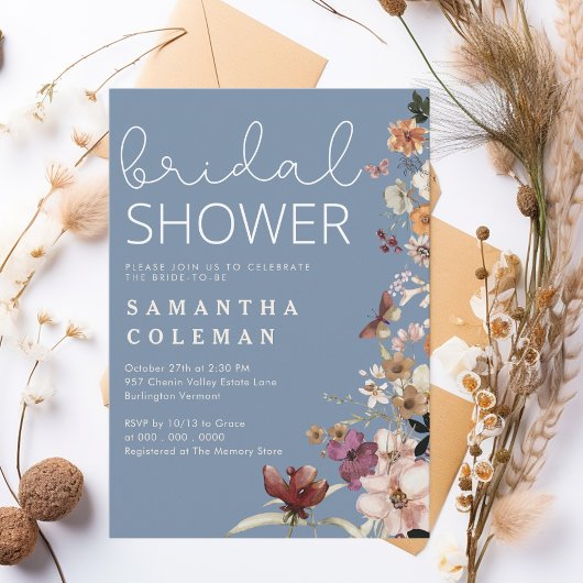 Invitation Rustic Periwinkle Boho Wildfolwer Fête des mariées