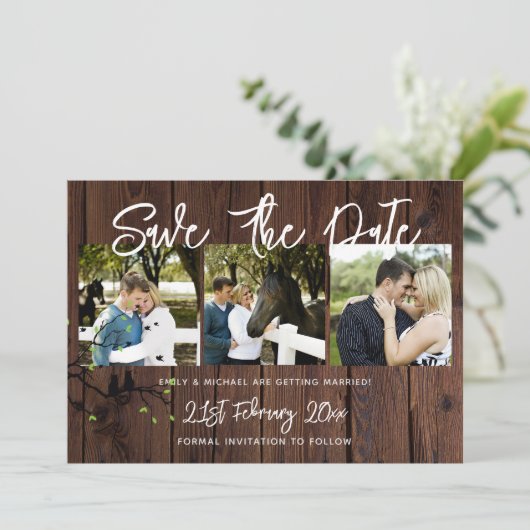 Invitation Rustic PHOTO Collage Enregistrer Le Mariage Date (Debout devant)