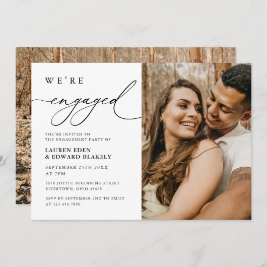 Invitation Rustic Photo Nous sommes engagés Script Engagement (Devant / Derrière)