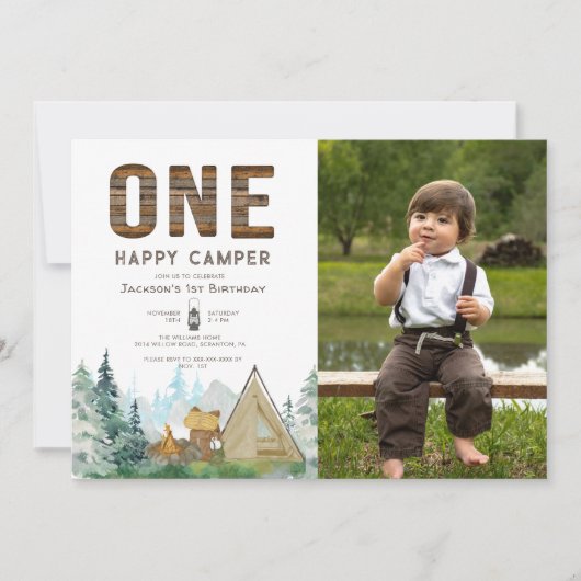Invitation Rustic Photo Un Joyeux Camper Anniversaire (Devant)