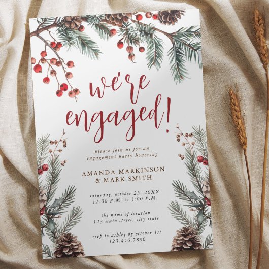 Invitation Rustic Pine & Berry Winter Engagement Party