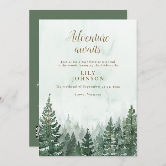 Invitation Rustic Pine Forest Camping Bachelorette Week-end (Devant / Derrière)