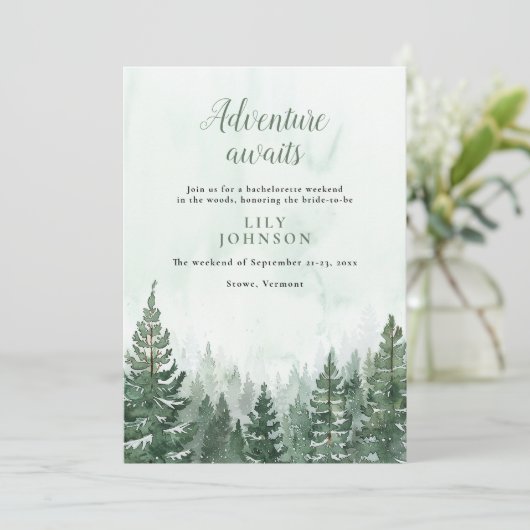 Invitation Rustic Pine Forest Camping Bachelorette Week-end (Debout devant)