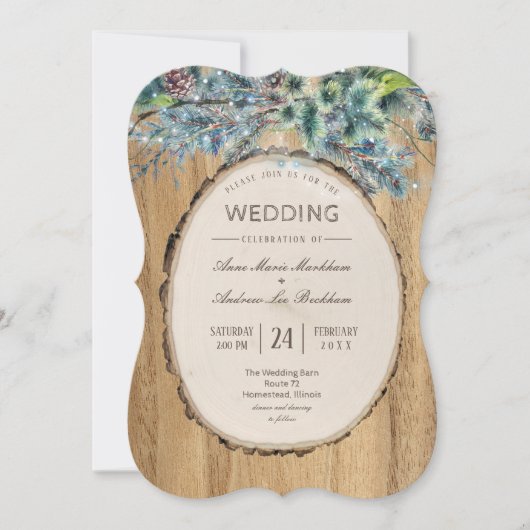 Invitation Rustic Pine Lodge Mariage d'hiver (Devant)