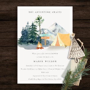 Invitation Rustic Pine Woods Camping Fête des mariées de mont