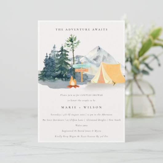 Invitation Rustic Pine Woods Camping Mountain Couples Douche (Debout devant)