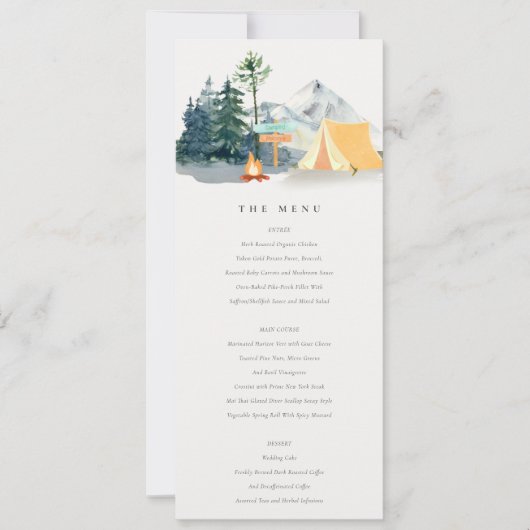 Invitation Rustic Pine Woods Camping Mountain Menu Mariage (Devant)