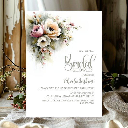 Invitation Rustic Pink and Orange Floral Bridal Shower