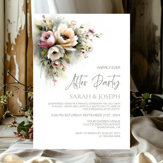 Invitation Rustic Pink and Orange Floral Wedding After Party