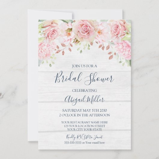 Invitation Rustic Pink Floral Spring Bridal Shower (Devant)