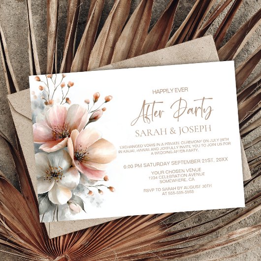 Invitation Rustic Pink Floral Wedding After Party