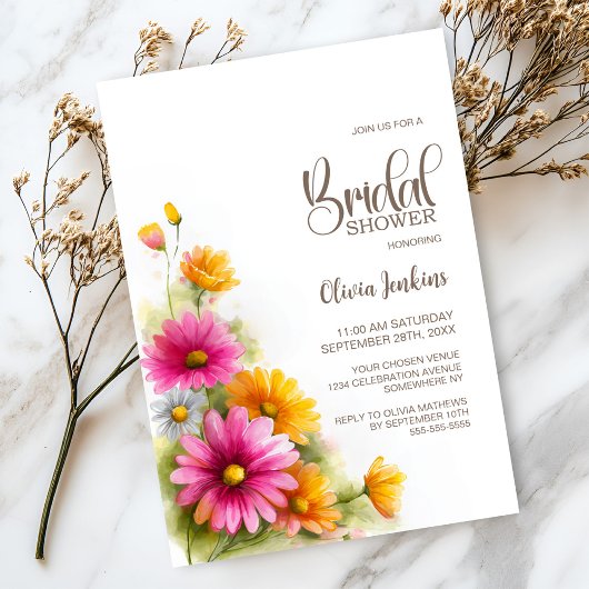 Invitation Rustic Pink Orange Floral Bridal Shower