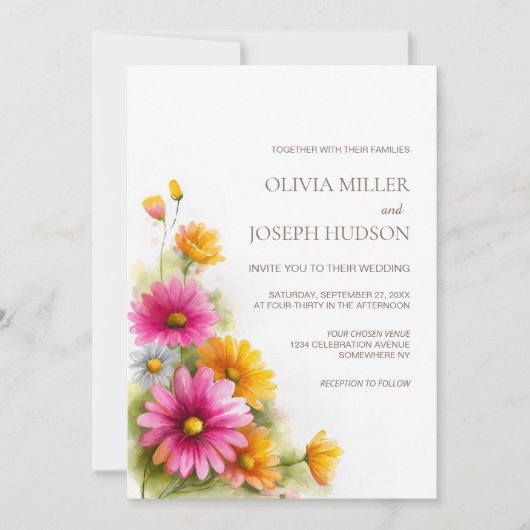 Invitation Rustic Pink Orange Floral Wedding (Devant)