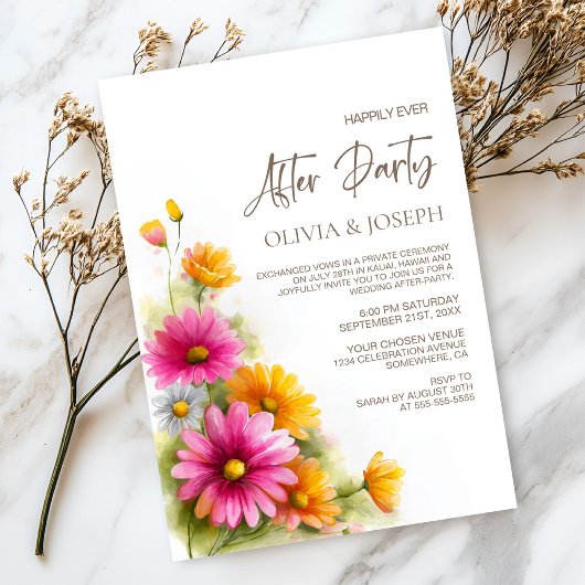 Invitation Rustic Pink Orange Floral Wedding After Party