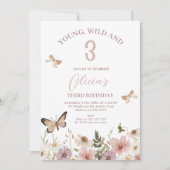 Invitation Rustic Pink Purple Wildflowers 3rd Birthday  (Devant)