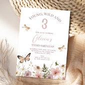Invitation Rustic Pink Purple Wildflowers 3rd Birthday 