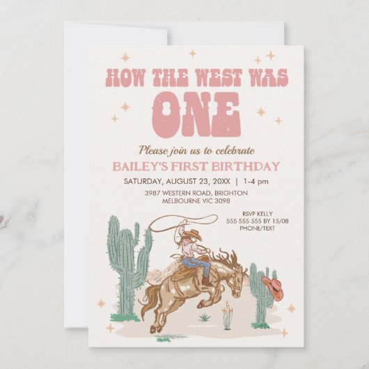 Invitation Rustic Pink Retro Comment West a été un 1er annive (Devant)