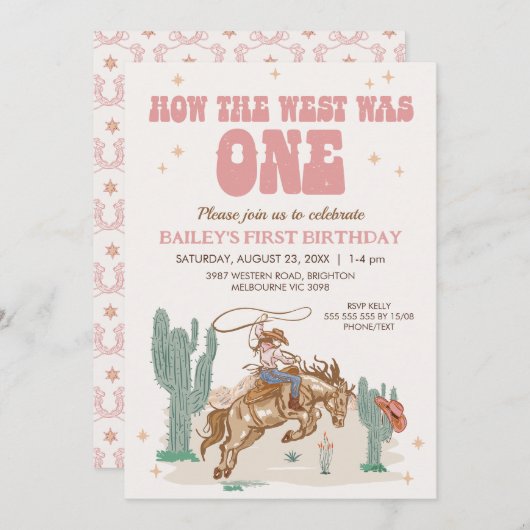 Invitation Rustic Pink Retro Comment West a été un 1er annive (Devant / Derrière)