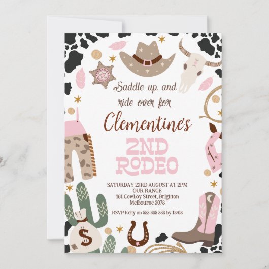 Invitation Rustic Pink Saddle Up 2e Rodéo 2e anniversaire (Devant)