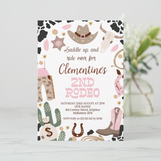 Invitation Rustic Pink Saddle Up 2e Rodéo 2e anniversaire (Debout devant)