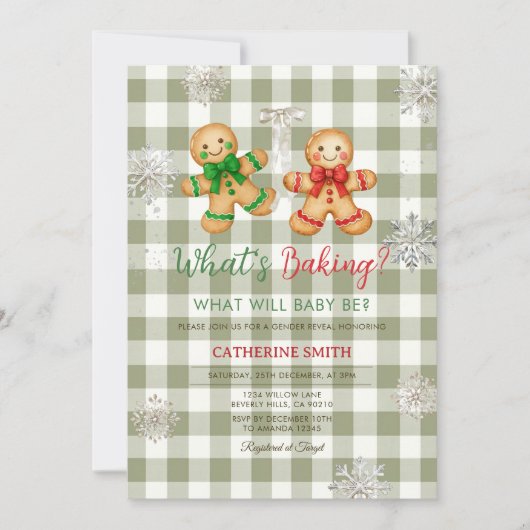 Invitation Rustic Plaid Gingerbread Snowflake Baby Shower (Devant)