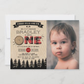 Invitation Rustic Plaid Lumberjack Boys 1er Anniversaire Phot (Devant)