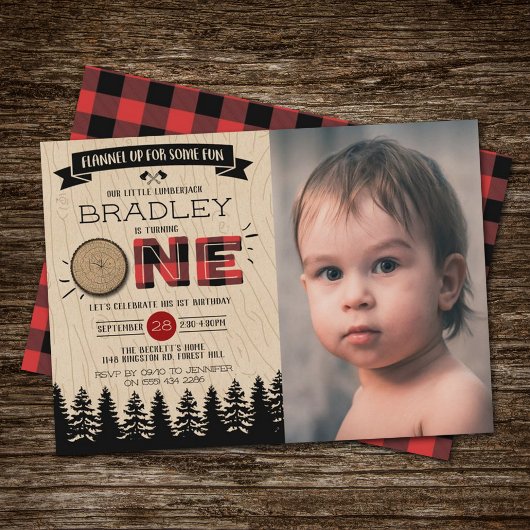 Invitation Rustic Plaid Lumberjack Boys 1er Anniversaire Phot