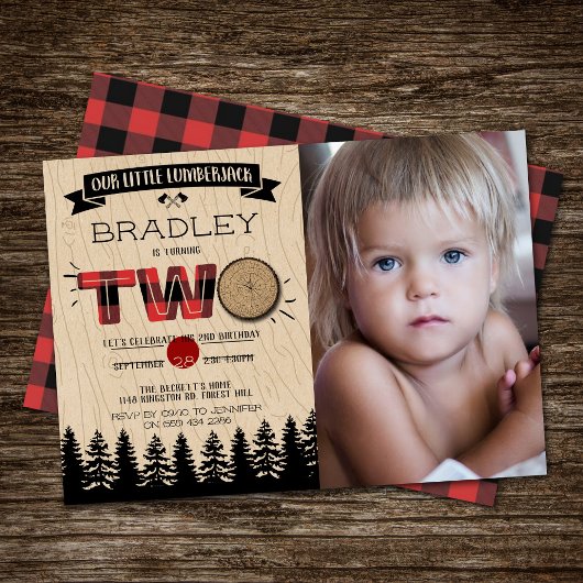 Invitation Rustic Plaid Lumberjack Boys 2e photo d'anniversai