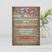 Invitation Rustic Plaid Mustache Baby Boy Baby shower Invitat (Debout devant)