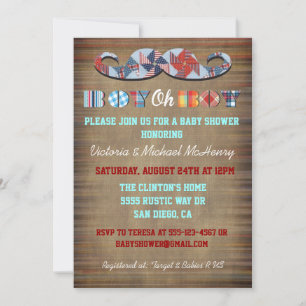 Invitation Rustic Plaid Mustache Baby Boy Baby shower Invitat