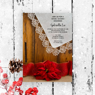 Invitation Rustic Poinsettia Fête des mariées d'hiver