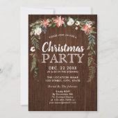 Invitation Rustic Poinsettia Floral Drop Bois Noël (Devant)