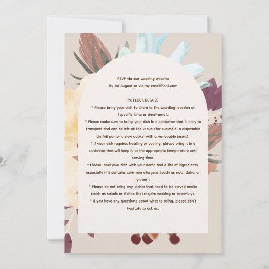 Invitation Rustic POTLUCK Modèle de réception de mariage Invi (Dos)